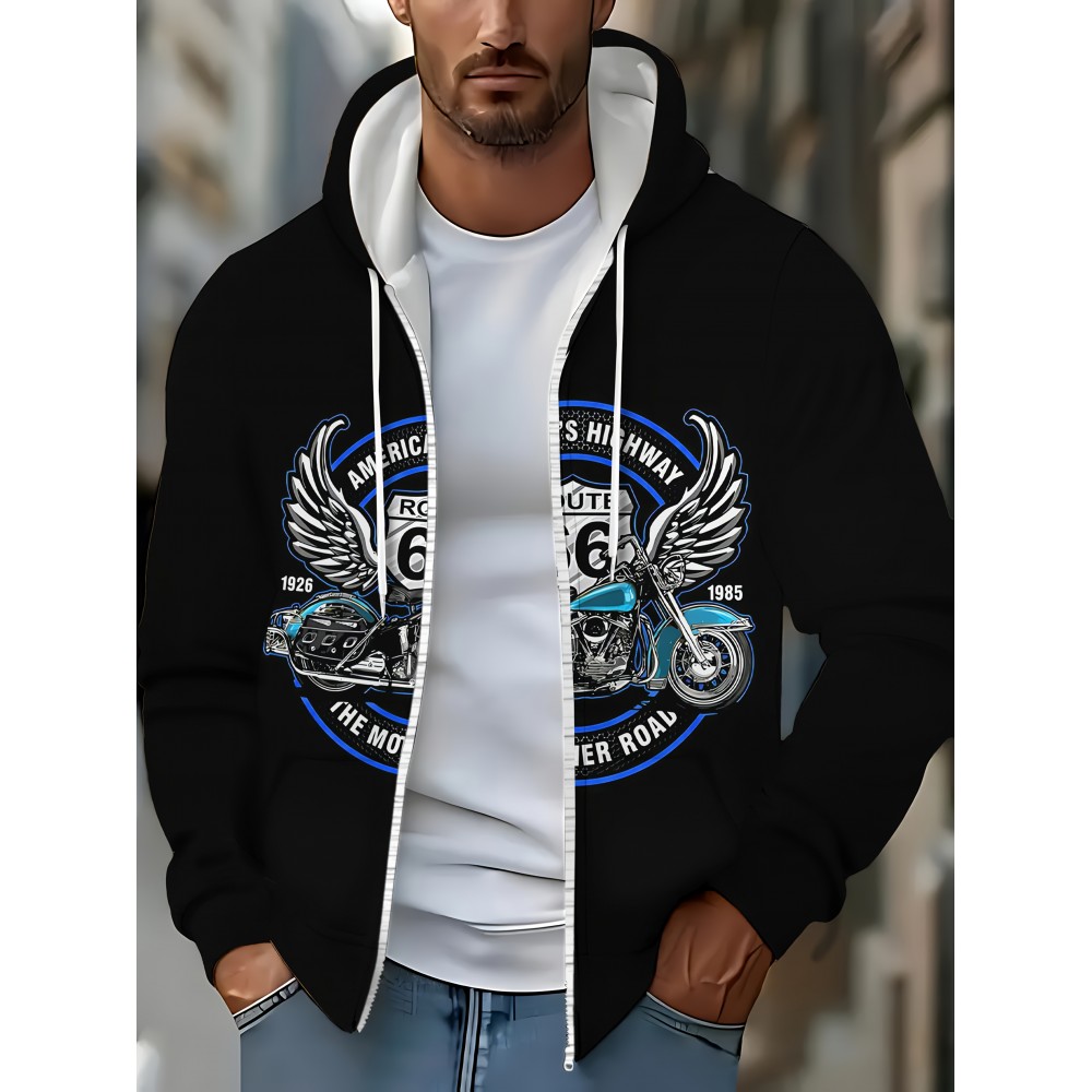 [Men's Motorcycle Hoodie] Black Men's Motorcycle Graphic Hoodie - 