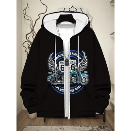 [Men's Motorcycle Hoodie] Black Men's Motorcycle Graphic Hoodie - 