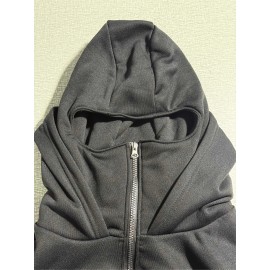 Men'S Windproof Full-Zip Hooded Jacket with Detachable Balaclava - Heavy-Duty Full-Zip Front, Loose Fit Casual Winter Coat, Geometric Pattern Hoodie for Outdoor Activities & Casual Attire, Windproof & High Quality Design, Full-Zip Hooded Sweatshirt