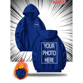 [Personalized Hoodie] Personalized Men's Hoodie - Customizable Photo/Text Front & Back, Navy Blue with White Lettering, All-Season Comfort Fit, Casual Sporty Design for Halloween Christmas Gifts, Durable Casualwear