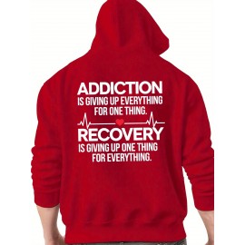 Men'S Hoodie - Back Printed Addiction Recovery Message Hooded Sweatshirt - Dark Grey/Black Graphic Pullover - Long Sleeve Winter Hoodie for Everyday & Formal Wear - Ideal Addiction Support Gift for Men, Casual Streetwear, Comfortable Fit, Durable Fabric, Streetwear Fashion, Trendy Design, Soft Material, Hooded Sweater, Men'S Fashion