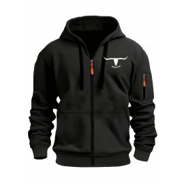 [Men's Zip-Up Hoodie Jacket] Men's Zip-Up Hoodie Jacket with Full-Zip Closure - Dark Grey/Black Athletic Outerwear, Arm Pockets - Lightweight Gym, Casual & Everyday Coat for Workouts, Outings - Spring/Fall Layering Essential, Workout Clothing, Sporty Design, Comfortable Fit, Zipfront Sweatshirt, Fitness Enthusiasts