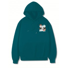 [Graffiti Print Hoodie] Warm Casual Graffiti Print Hoodie - Men's 'GOD IS HOLY' Pullover with Drawstring & Kangaroo Pocket for Fall/Winter