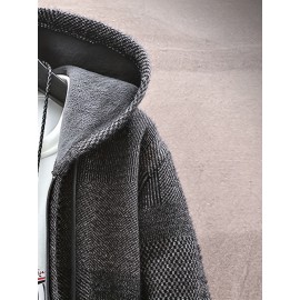 Autumn and Winter New Middle aged Men's Casual Hoodie with Thick Knitted Cardigan and Velvet for Warmth, Autumn Layering, Cold Weather Wear, Classic Hoodie, Relaxed Fit, Durable Stitching, Men’S Cardigan Sweater, Long Sleeve Top, Winter Essentials