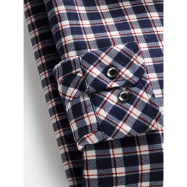 Men'S Heavyweight Plaid Long Sleeve Dress Shirt - Thick Winter Warm Button-Front Closure, Classic Pointed Collar, / Checkered Pattern, Formal & Everyday Office & Semi-Formal Wear, Durable & Comfortable for Cold Weather - Ideal for Middle-Aged & Elde