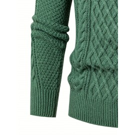 Men's Thickened Warm Slim-Fit Red Cable-Knit Sweater - Soft Light Beige-Friendly Long Sleeve Round Neck Winter Sweater for Business Casual & Casual Attire, Durable Cozy Knit Pullover with Twisted Grid Pattern, Versatile Layering Piece (Hand Washable) - Ideal for Office & Semi-Formal Events, Autumn & Winter Fashion in Vibrant Red with Ribbed Cuffs and Hem, Comfortable and Stylish for Casual Formal Outfits