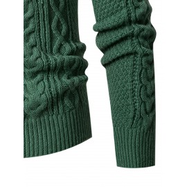 Men's Thickened Warm Slim-Fit Red Cable-Knit Sweater - Soft Light Beige-Friendly Long Sleeve Round Neck Winter Sweater for Business Casual & Casual Attire, Durable Cozy Knit Pullover with Twisted Grid Pattern, Versatile Layering Piece (Hand Washable) - Ideal for Office & Semi-Formal Events, Autumn & Winter Fashion in Vibrant Red with Ribbed Cuffs and Hem, Comfortable and Stylish for Casual Formal Outfits