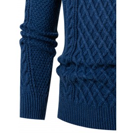 Men's Thickened Warm Slim-Fit Red Cable-Knit Sweater - Soft Light Beige-Friendly Long Sleeve Round Neck Winter Sweater for Business Casual & Casual Attire, Durable Cozy Knit Pullover with Twisted Grid Pattern, Versatile Layering Piece (Hand Washable) - Ideal for Office & Semi-Formal Events, Autumn & Winter Fashion in Vibrant Red with Ribbed Cuffs and Hem, Comfortable and Stylish for Casual Formal Outfits