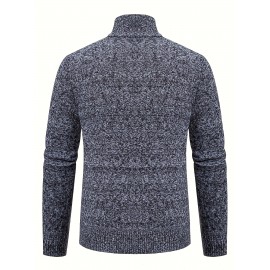 Men's Business Cable-Knit Sweater Jacket with Stand-Up Collar - Machine Washable Gray Winter Office Sweater Coat, Long Sleeve Casual to Meeting Wear, Gym Compatible for Professional & Everyday Use - Solid Color Mature Style