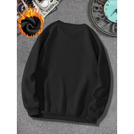 Men's Thick Fleece-Lined Winter Knit Sweater - Red with White Asian Calligraphy Print, Loose Fit Round Neck Casual Pullover, Machine Washable, Knit Sweater, Cozy Warm Clothing, Soft Texture Apparel