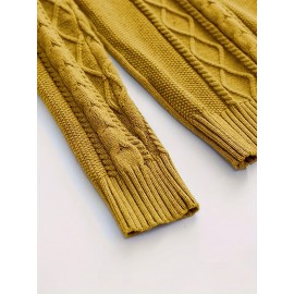 Men's Mustard Yellow High Neck Cable-Knit Sweater - Soft Stretchy Mid-Weight Pullover, Regular Fit Casual & Formal Wear, Hand Wash Only, Classic Comfort for Everyday, Pullover Style, Ribbed Cuffs