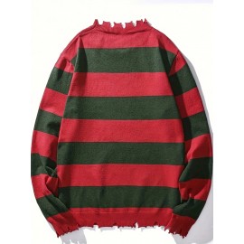 Long-Sleeved Sweatshirt for Autumn And Winter, Featuring a Stylish Checkered Perforated Design with a Unique Distressed Round Neck, Perfect for Keeping Warm for Men., Autumn Clothes Men, Jumpers For Men, Men Sweatshirt, Mens Jumpers, Mens Sweaters, Pullover Men, Sweatshirt Men, Winter Jumper Men