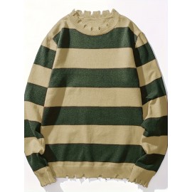 Long-Sleeved Sweatshirt for Autumn And Winter, Featuring a Stylish Checkered Perforated Design with a Unique Distressed Round Neck, Perfect for Keeping Warm for Men., Autumn Clothes Men, Jumpers For Men, Men Sweatshirt, Mens Jumpers, Mens Sweaters, Pullover Men, Sweatshirt Men, Winter Jumper Men