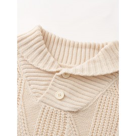 Men's Solid Color Knit Sweater - Beige//White/Gray/Navy/Brown - Long Sleeve Lapel Collar Button-Front Closure, Thick Warm Winter Sweater for Casual & Formal Wear, Versatile Layering Essential for Autumn and Winter, Easy Care (Hand Wash/Dry Clean) - Men's Fashion Sweater with Classic Turtleneck Design, Smooth Texture, and Minimalist Style for Casual Attire in Neutral Tones