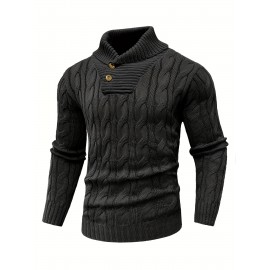 Men'S Lapel Pullover Cable Knit Long Sleeve Warm Sweater