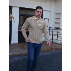 Men'S Lapel Pullover Cable Knit Long Sleeve Warm Sweater