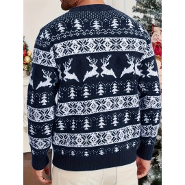 Men's Christmas Knit Sweater - Loose Fit Round Neck Pullover, Traditional Holiday Party Attire, Winter Wedding & Xmas Party Outfit, Cozy Autumn/Winter Sweaters for men, Christmas Gift (Hand Washable)