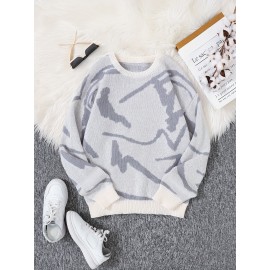 Men's Soft Beige & Brown Geometric Pattern Sweater - Casual Round Neck Long Sleeve Knit Pullover, Warm Winter & Spring/Fall Layering, Comfortable Beige & Brown Color Block Sweater for Men, Versatile Everyday & Formal Outfits, Hand Washable Knit Sweater with Modern Geometric Design, Relaxed Fit for Autumn and Spring Wear, Stylish and Cozy Knitted Top, Knit Sweater Men, Knitted Sweater Men