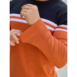 Men'S Thermal Long Sleeve Sweater - Winter Warmth Pullover with Striped Collar, H-Line Silhouette, Soft Stretchy Fabric for Office, Formal, Knit, Winter Sweater For Men, Winter Clothes For Men, Winter Clothes For Women, Winter Clothes For Women Plus