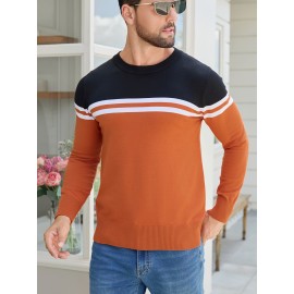 Men'S Thermal Long Sleeve Sweater - Winter Warmth Pullover with Striped Collar, H-Line Silhouette, Soft Stretchy Fabric for Office, Formal, Knit, Winter Sweater For Men, Winter Clothes For Men, Winter Clothes For Women, Winter Clothes For Women Plus