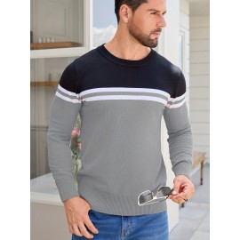 Men'S Thermal Long Sleeve Sweater - Winter Warmth Pullover with Striped Collar, H-Line Silhouette, Soft Stretchy Fabric for Office, Formal, Knit, Winter Sweater For Men, Winter Clothes For Men, Winter Clothes For Women, Winter Clothes For Women Plus