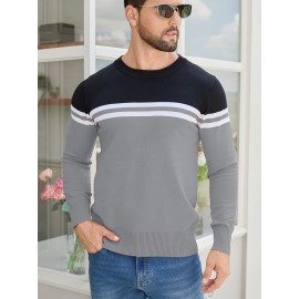 Men'S Thermal Long Sleeve Sweater - Winter Warmth Pullover with Striped Collar, H-Line Silhouette, Soft Stretchy Fabric for Office, Formal, Knit, Winter Sweater For Men, Winter Clothes For Men, Winter Clothes For Women, Winter Clothes For Women Plus