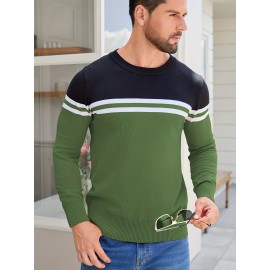 Men'S Thermal Long Sleeve Sweater - Winter Warmth Pullover with Striped Collar, H-Line Silhouette, Soft Stretchy Fabric for Office, Formal, Knit, Winter Sweater For Men, Winter Clothes For Men, Winter Clothes For Women, Winter Clothes For Women Plus