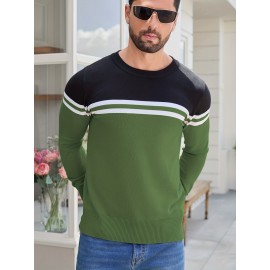 Men'S Thermal Long Sleeve Sweater - Winter Warmth Pullover with Striped Collar, H-Line Silhouette, Soft Stretchy Fabric for Office, Formal, Knit, Winter Sweater For Men, Winter Clothes For Men, Winter Clothes For Women, Winter Clothes For Women Plus