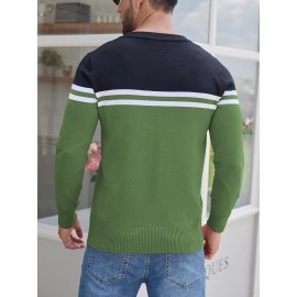 Men'S Thermal Long Sleeve Sweater - Winter Warmth Pullover with Striped Collar, H-Line Silhouette, Soft Stretchy Fabric for Office, Formal, Knit, Winter Sweater For Men, Winter Clothes For Men, Winter Clothes For Women, Winter Clothes For Women Plus