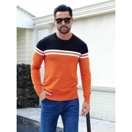 Men'S Thermal Long Sleeve Sweater - Winter Warmth Pullover with Striped Collar, H-Line Silhouette, Soft Stretchy Fabric for Office, Formal, Knit, Winter Sweater For Men, Winter Clothes For Men, Winter Clothes For Women, Winter Clothes For Women Plus