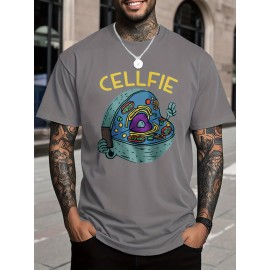 Men's 100% Cotton T-Shirt with Cellfie Cell Science Art Print - Slim Fit & Casual Round Neck Tee, Breathable Fabric with Science-Themed Cell Design for Tech Events, Biology Parties & Casual Attire