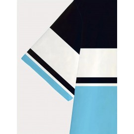 Men'S Modern T-Shirt - Lightweight Breathable Crew Neck Tee with Non-See-Through Fabric - All-Season Casual Everyday Shirt - White/Black/Teal Color Block Design - Regular Fit for Office, Parties, Outings - Easy-Care Everyday Essential, Party Outfit, Stylish Print, Durable Construction, Short Sleeve Top, Young Adults