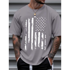 Men's American Flag T-Shirt 100% Cotton Regular Fit Casual Short Sleeve Patriotic Stars & Stripes Design for Summer Daily & Outdoor Wear, American Flag Shirt, Soft Fabric Tee, Outdoor Apparel, Classic Style, Durable Construction, Mens Tshirt, Summer Wardrobe