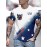 USA Flag 3D Print Casual Men's T-Shirt - 100% Polyester Knit Fabric, Regular Fit, Slight Stretch, 110g/m²