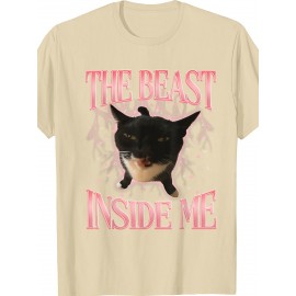 Funny Weird Cat Meme The Beast Inside Me Gen Z Tee | Cute Silly Cats Humor Tee Shirt, Crew Neck, Medium Stretch Fabric, Suitable for All Seasons and Various Occasions
