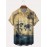 Men'S Vintage Nautical Short-Sleeve Shirt - 3D World Map & Sailboat Print, Breathable Polyester, Machine-Washable, Retro Maritime Colors (Beige/Navy/Black), Classic Collar & Single-Button Closure, Casual Summer Beachwear, Nautical Adventure Style for Sailing & Travel-Themed Outfits, Button Up Shirt Men, Men Shirt