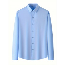 [Stretch Formal Shirt] Stretch Formal Shirt for Men | Long Sleeve, Solid Color, No Pockets, Business Casual Office Workwear for Professionals