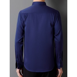 [Stretch Formal Shirt] Stretch Formal Shirt for Men | Long Sleeve, Solid Color, No Pockets, Business Casual Office Workwear for Professionals