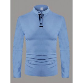 Men'S Long Sleeve Henley Shirt - Classic Pointed Collar Solid Navy Blue, Business Casual & Weekend Outfits, Non-Stretch Fabric, Button-Front Placket, Formal & Casual Attire for Office, Semi-Formal Events - Ideal for Professionals & Everyday Use - Du