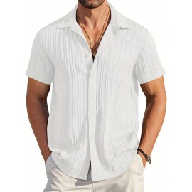[Casual Shirt] Classic Men's Short Sleeve Shirt | Casual Button-Up, Solid Color Non-Stretch Fabric, Machine Washable, All-Season Versatile Wear for Office & Social Events