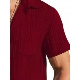 [Casual Shirt] Classic Men's Short Sleeve Shirt | Casual Button-Up, Solid Color Non-Stretch Fabric, Machine Washable, All-Season Versatile Wear for Office & Social Events
