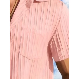 [Casual Shirt] Classic Men's Short Sleeve Shirt | Casual Button-Up, Solid Color Non-Stretch Fabric, Machine Washable, All-Season Versatile Wear for Office & Social Events