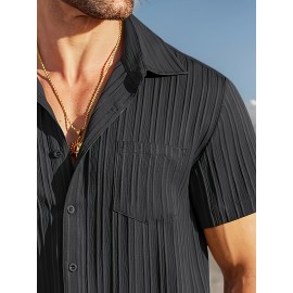 [Casual Shirt] Classic Men's Short Sleeve Shirt | Casual Button-Up, Solid Color Non-Stretch Fabric, Machine Washable, All-Season Versatile Wear for Office & Social Events