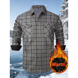 Men's Winter Warm Fleece-Lined Flannel Shirt - Thick Multi-Pocket Plaid Button- Collar Shirt, Wrinkle-Resistant Casual Office & Outdoor Wear, Cozy Long Sleeve for home (Hand Washable) - Regular Fit Fall/ Winter Clothing