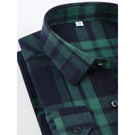 Men'S Wrinkle-Resistant Stretch Long Sleeve Dress Shirt - Business Casual & Formal Button-Up with Chest Pocket, Brown/White Checkered Pattern, Square Collar, Wrinkle-Free Easy Care Fabric for Office, Semi-Formal Events - Spring/Fall Season Shirt for