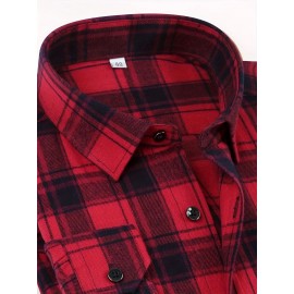 Men'S Wrinkle-Resistant Stretch Long Sleeve Dress Shirt - Business Casual & Formal Button-Up with Chest Pocket, Brown/White Checkered Pattern, Square Collar, Wrinkle-Free Easy Care Fabric for Office, Semi-Formal Events - Spring/Fall Season Shirt for