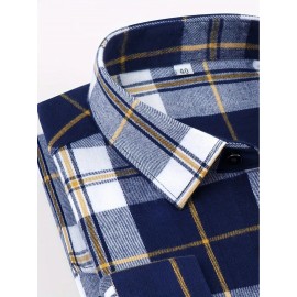 Men'S Wrinkle-Resistant Stretch Long Sleeve Dress Shirt - Business Casual & Formal Button-Up with Chest Pocket, Brown/White Checkered Pattern, Square Collar, Wrinkle-Free Easy Care Fabric for Office, Semi-Formal Events - Spring/Fall Season Shirt for