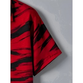 Men's Short-Sleeve Casual Shirt with Digital Print Short-Sleeve - Summer Collar Button- Blouse for Casual Attire, Machine Washable Non-Stretch Fabric, Versatile Short-Sleeve Shirt for Office & Semi-Formal Outfits - Suitable for Men