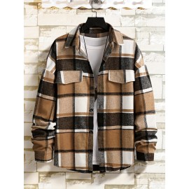 [Vintage Plaid Shirt] Vintage Plaid Shirt for Men | Single-Breasted, Loose Fit, Long Sleeve Casual Top | Black & White Checkered Pattern, Button-Up Front, Nonelastic Fabric | Perfect for Fall/Winter Outings & Casual Wear