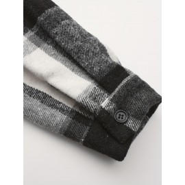 [Vintage Plaid Shirt] Vintage Plaid Shirt for Men | Single-Breasted, Loose Fit, Long Sleeve Casual Top | Black & White Checkered Pattern, Button-Up Front, Nonelastic Fabric | Perfect for Fall/Winter Outings & Casual Wear